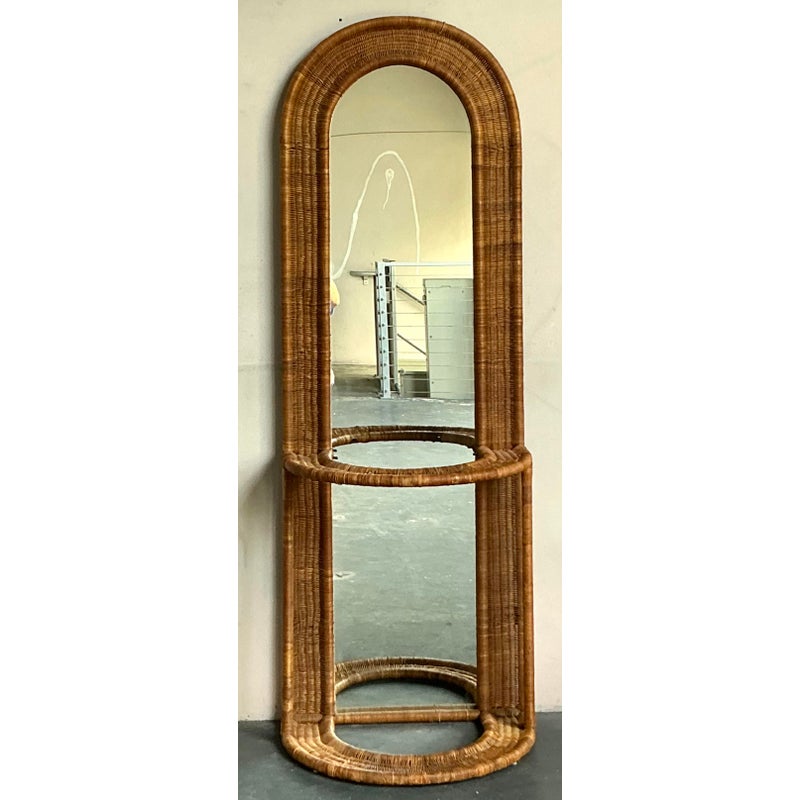 Vintage Boho Woven Rattan Hall Mirror - Detail view