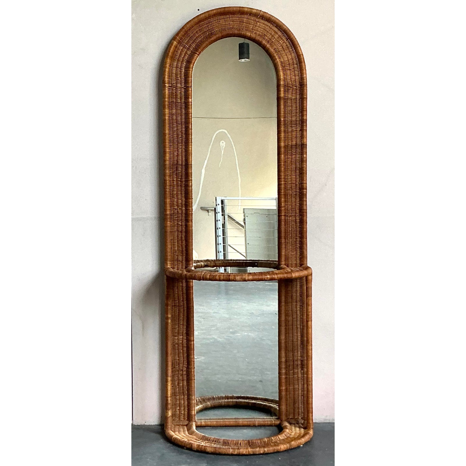 Vintage Boho Woven Rattan Hall Mirror - Back view