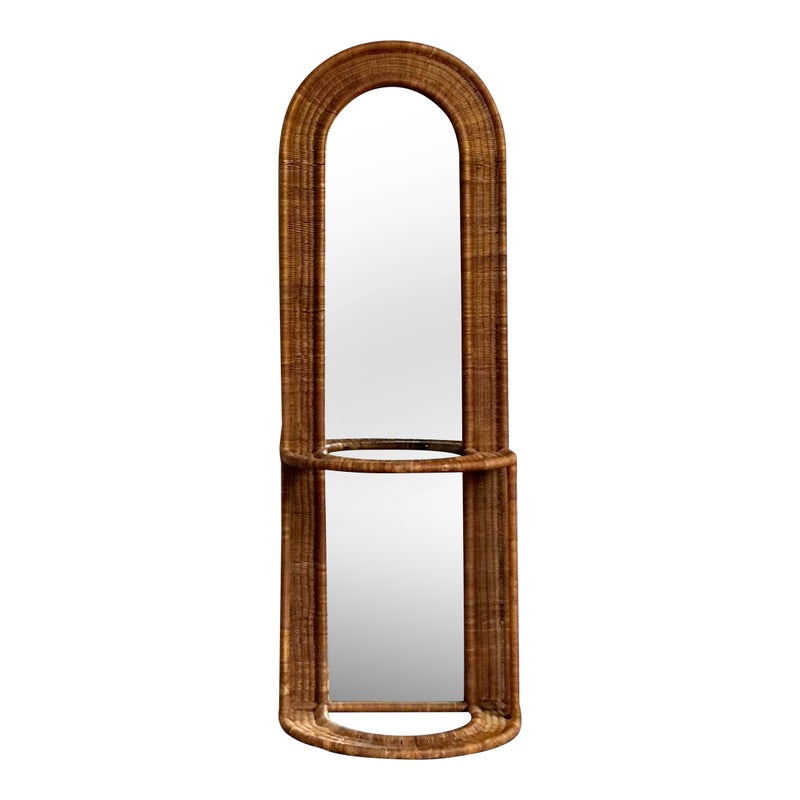 Vintage Boho Woven Rattan Hall Mirror