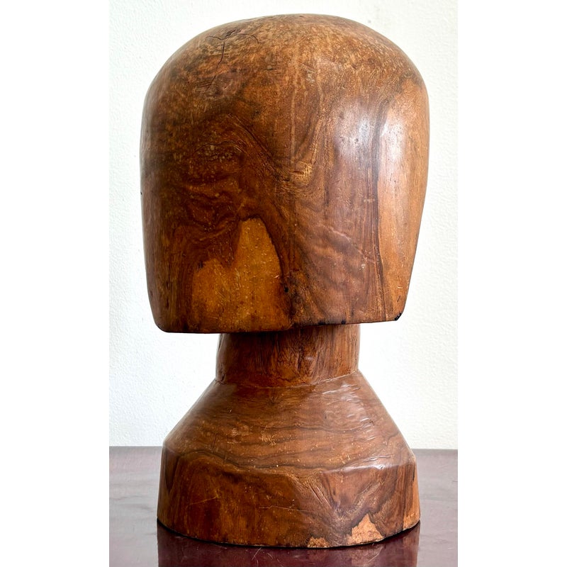Vintage Boho Solid Wood Carved Bust - Top view