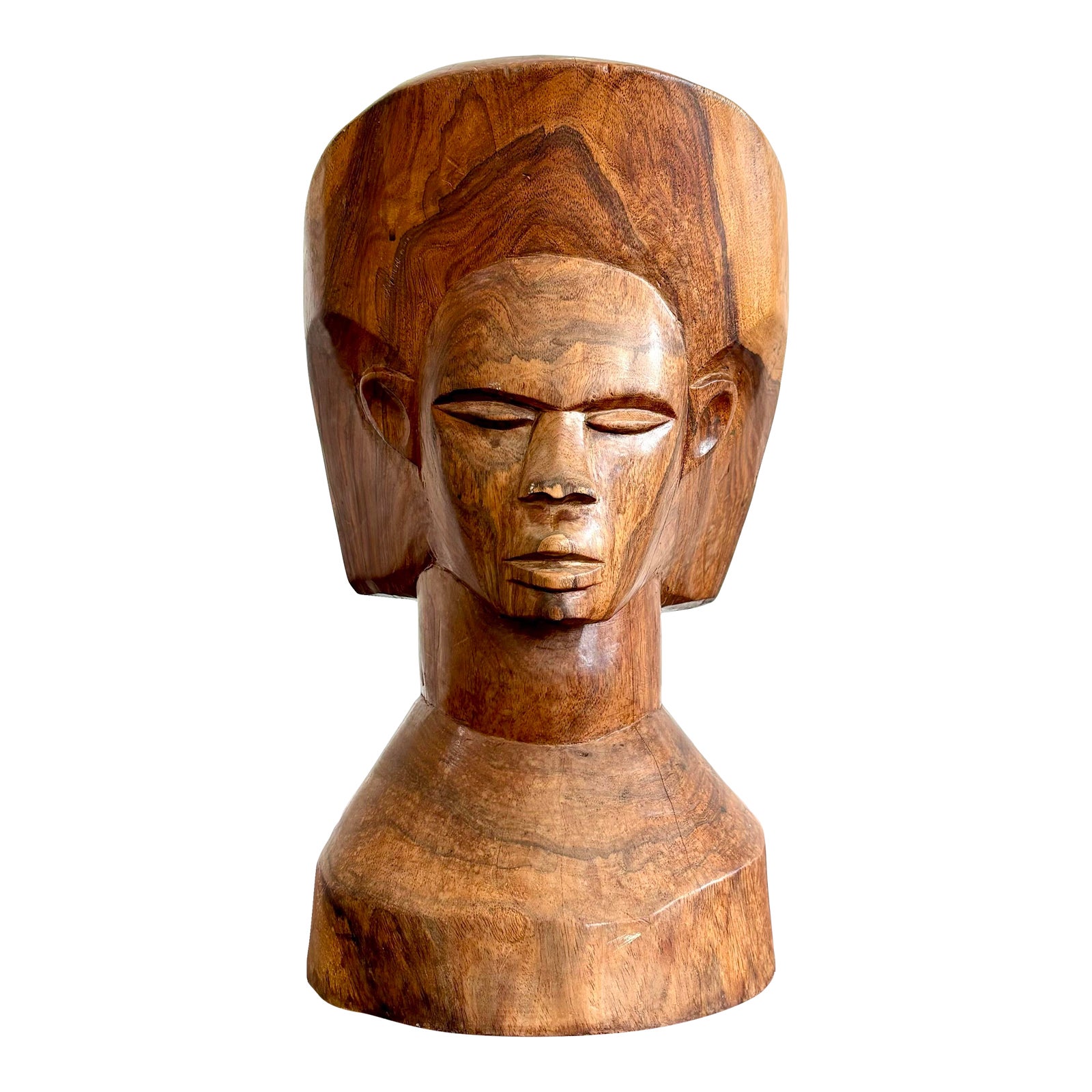 Vintage Boho Solid Wood Carved Bust