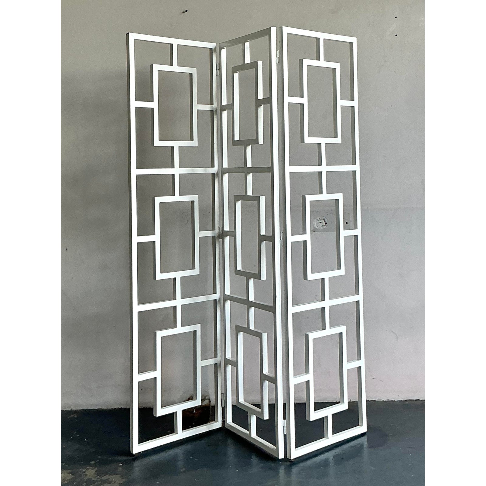 Vintage Regency Block Folding Screen - Side view