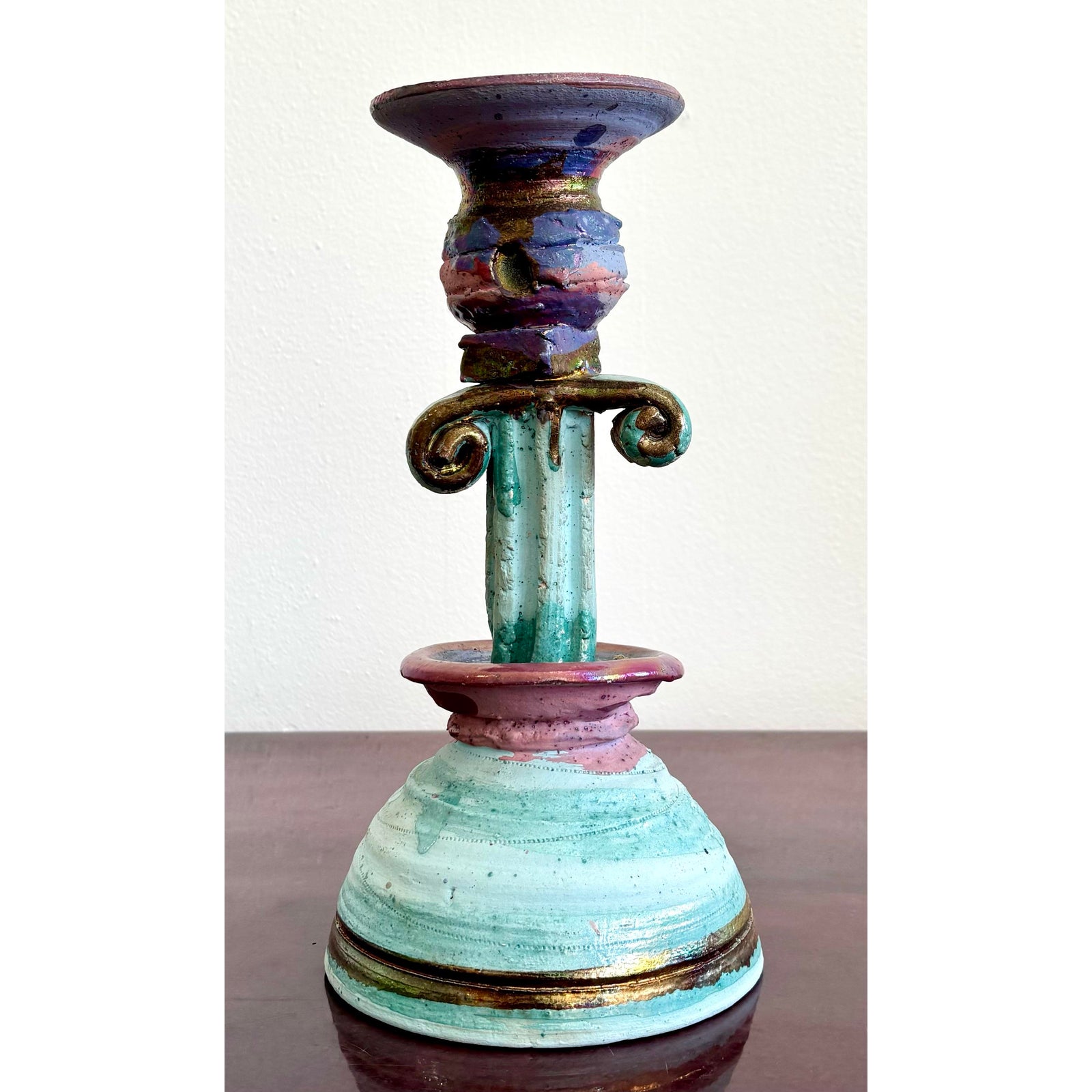 Vintage Boho Chic Studio Pottery Candlestick - Top view