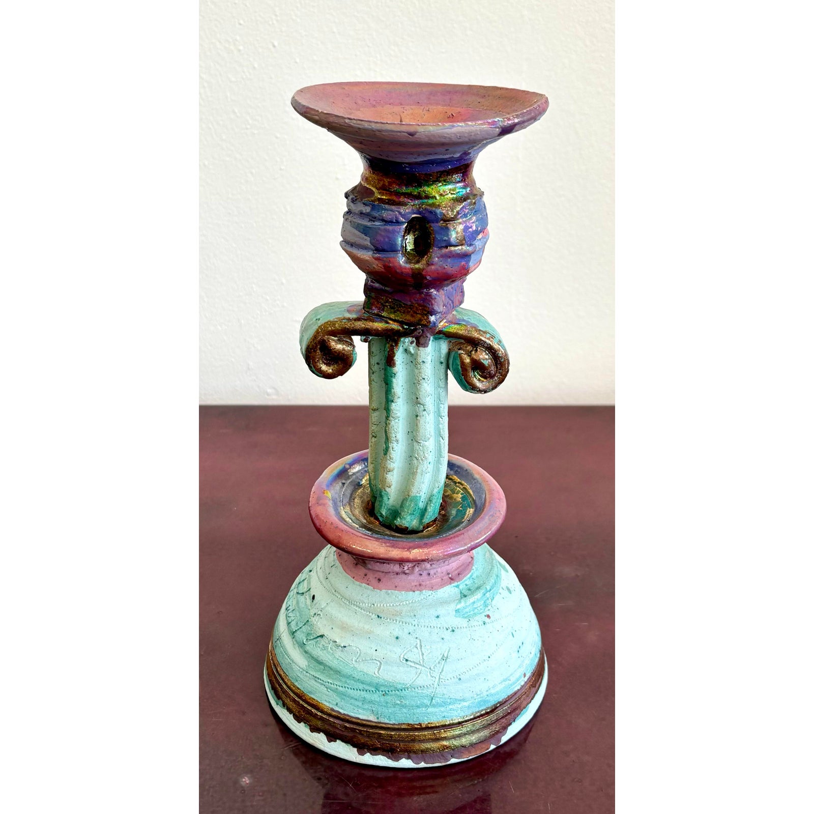 Vintage Boho Chic Studio Pottery Candlestick - Detail view