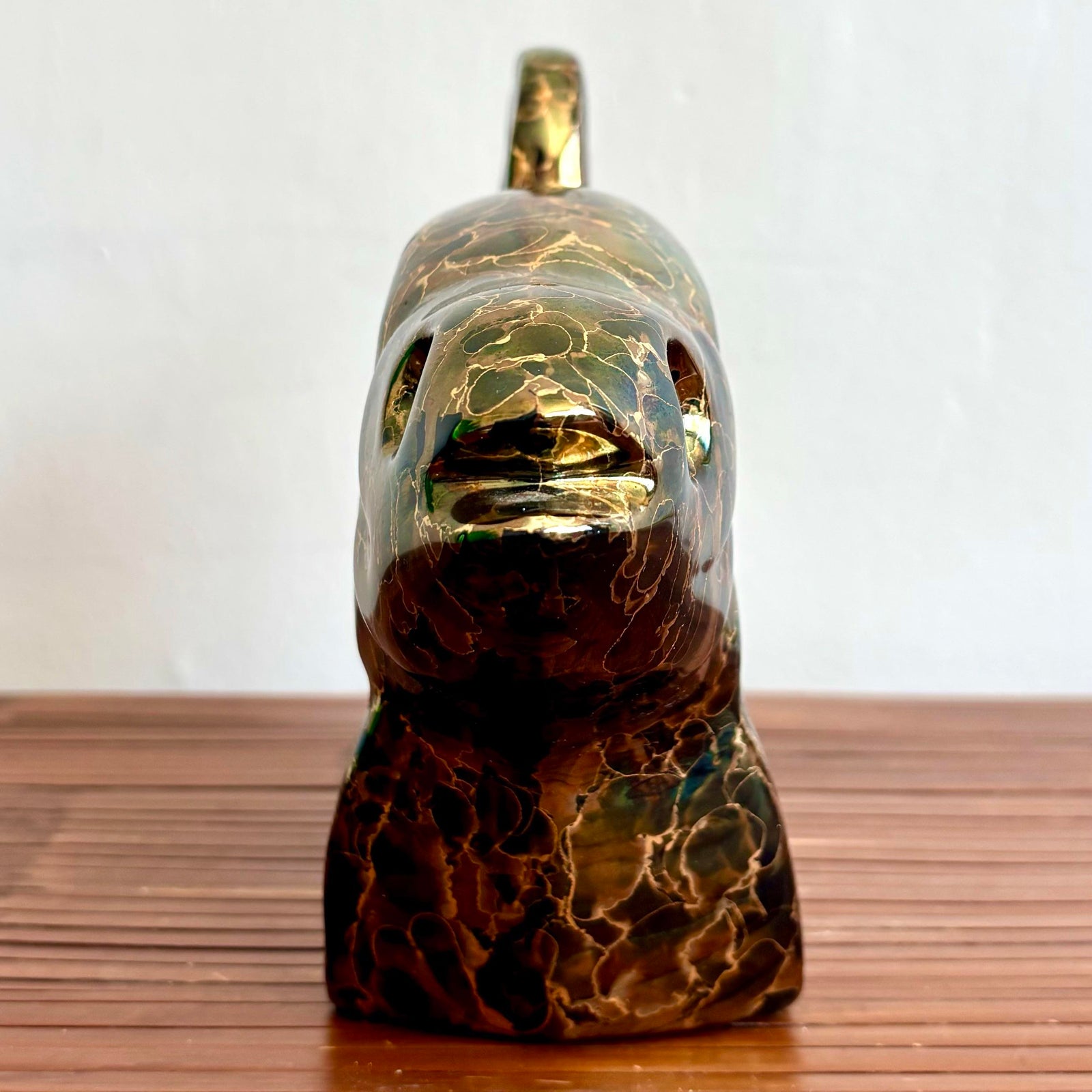 Vintage Boho Metallic Glazed Ceramic Fish - Top view