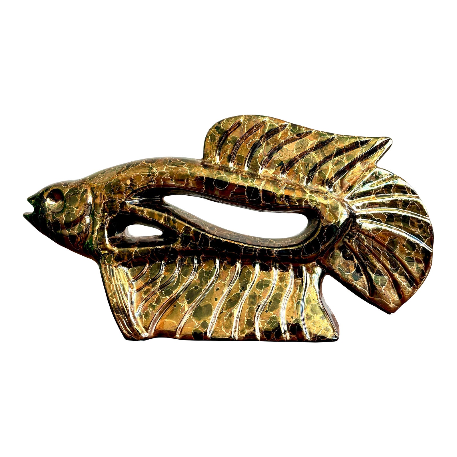 Vintage Boho Metallic Glazed Ceramic Fish