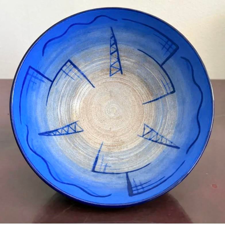 Vintage Boho Hand-Painted Cobalt Blue Bowl - Back view