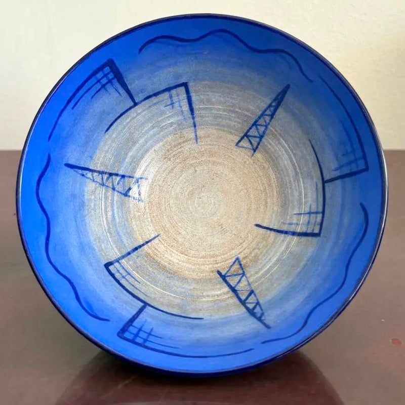 Vintage Boho Hand-Painted Cobalt Blue Bowl - Side view