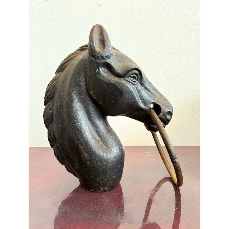 Vintage Cast Iron Horse Head Hitching Post - Back view