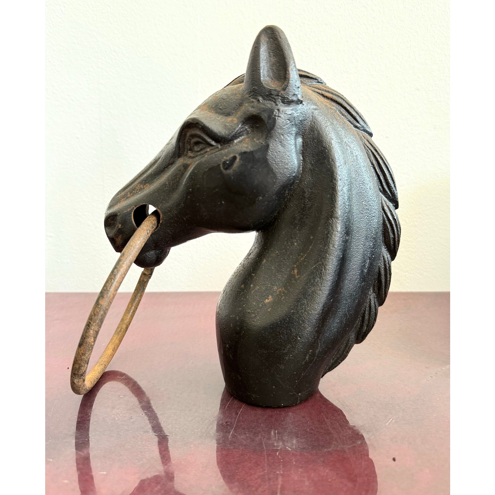 Vintage Cast Iron Horse Head Hitching Post - Side view
