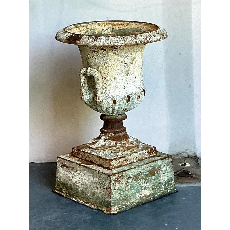 Vintage Regency Distressed Wrought Iron Urn - Back view