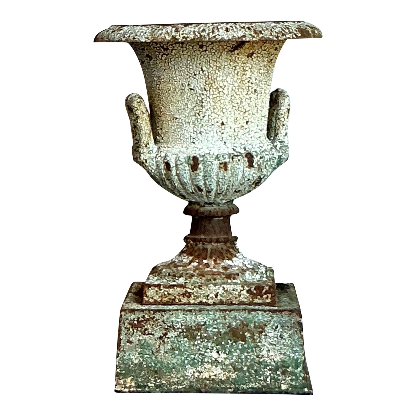 Vintage Regency Distressed Wrought Iron Urn