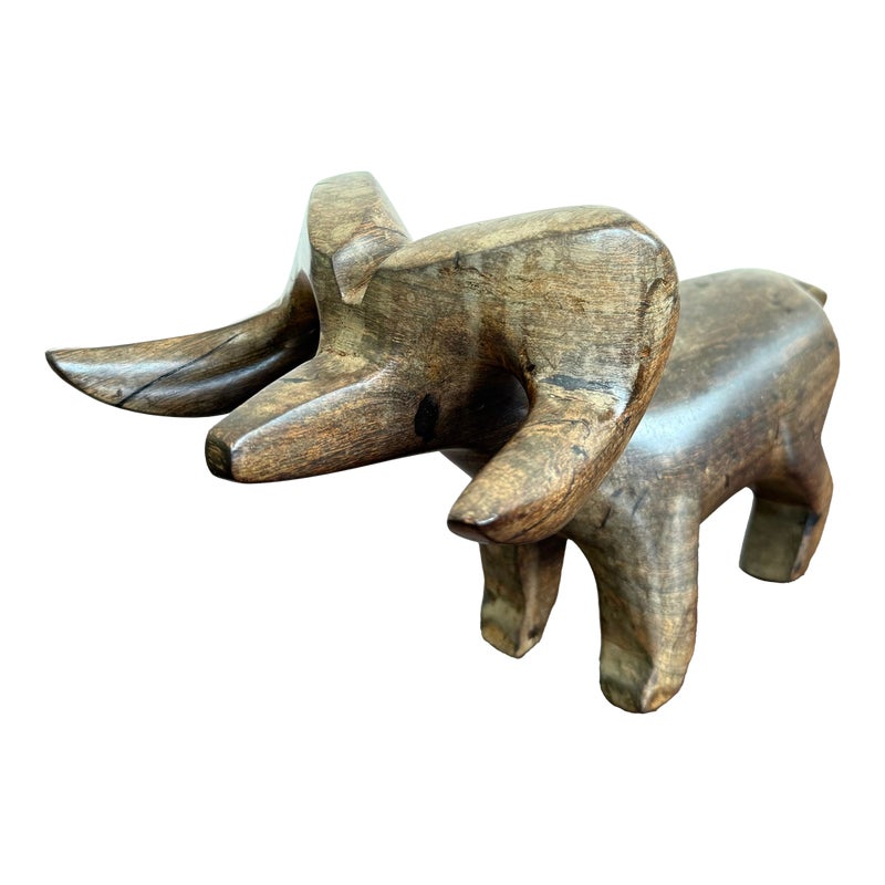 Vintage Hand-Carved Wooden Ram Figurine