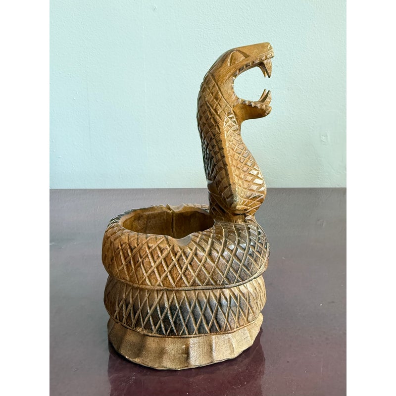 Late 20th Century Hand-Carved Wooden Cobra Bowl - Side view