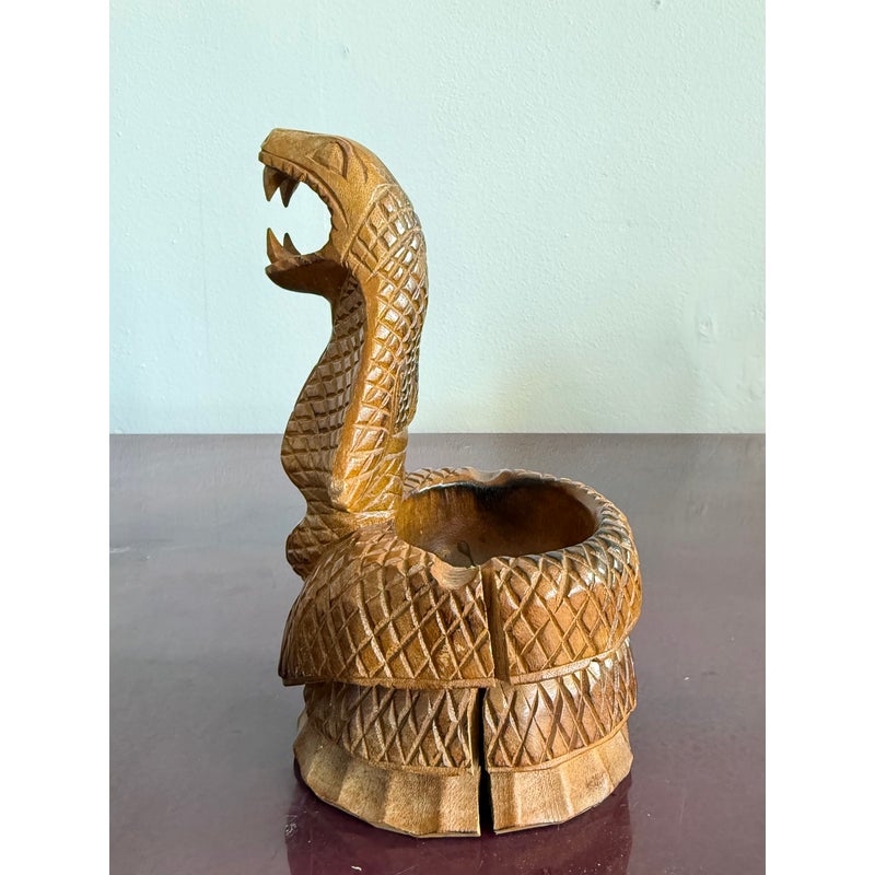 Late 20th Century Hand-Carved Wooden Cobra Bowl - Back view