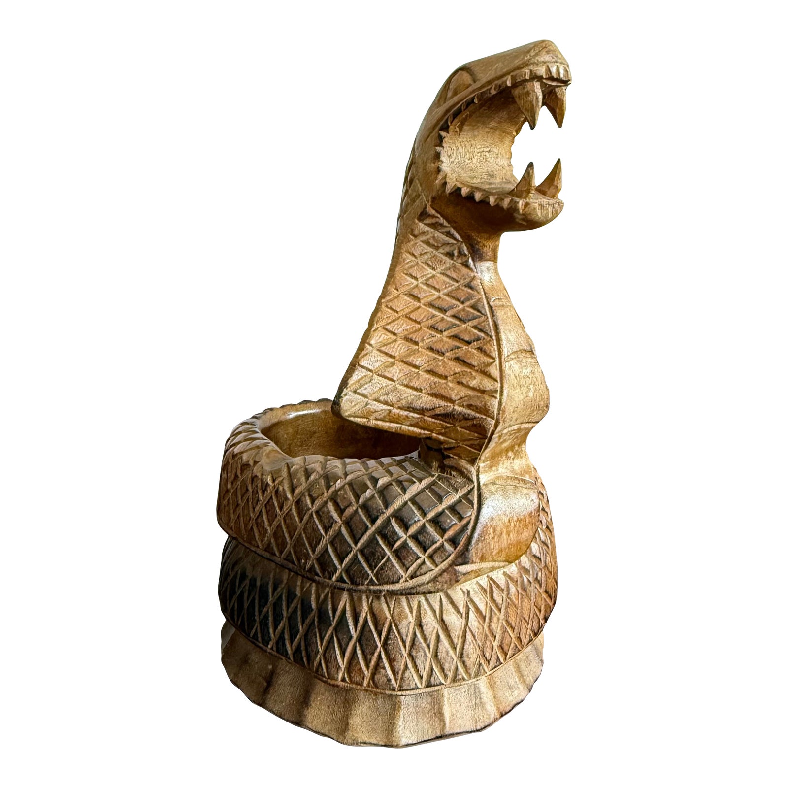 Late 20th Century Hand-Carved Wooden Cobra Bowl