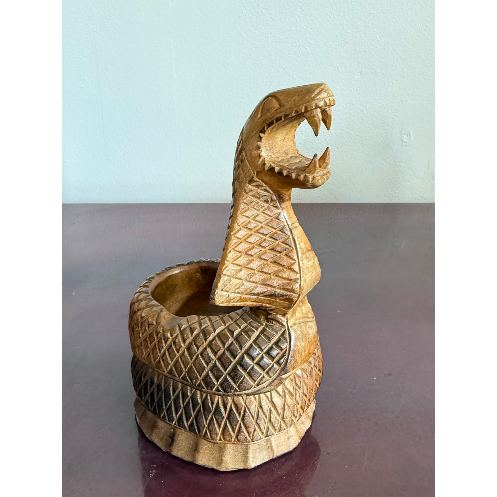 Late 20th Century Hand-Carved Wooden Cobra Bowl - Detail view