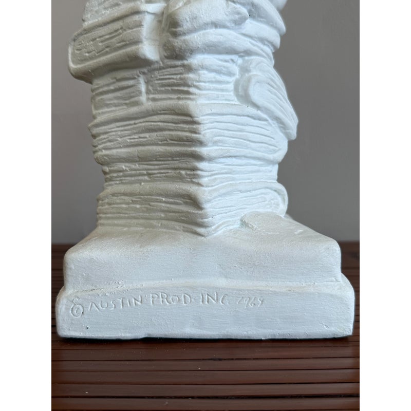 Vintage White Plaster Monkey Philosopher Statue - Back view