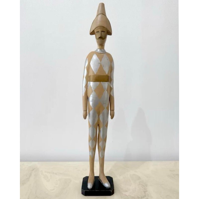 Vintage Wooden Harlequin Jester Figure - Side view