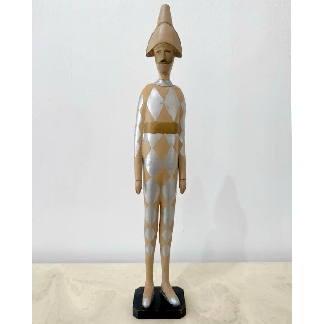 Vintage Wooden Harlequin Jester Figure - Back view