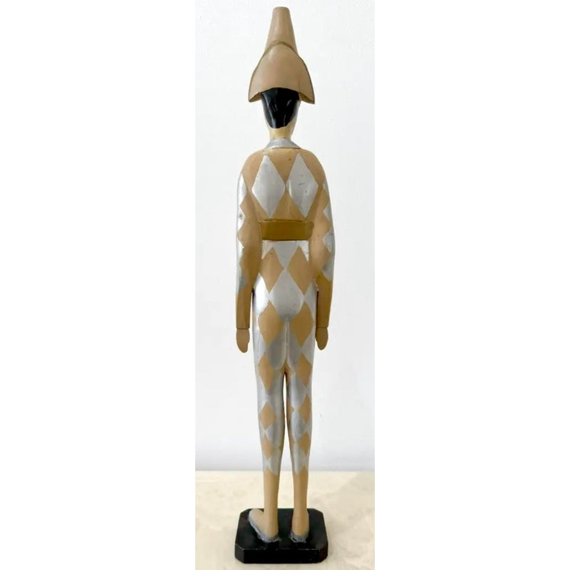 Vintage Wooden Harlequin Jester Figure - Top view