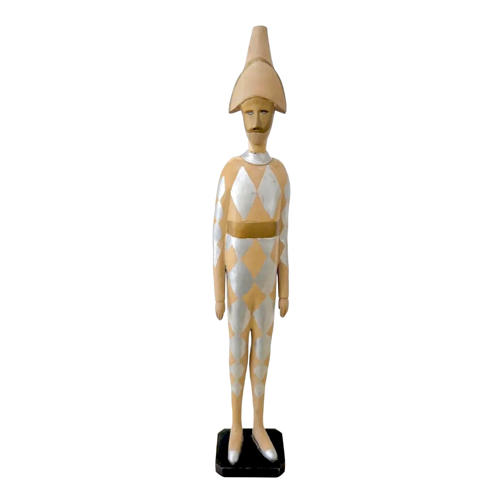 Vintage Wooden Harlequin Jester Figure