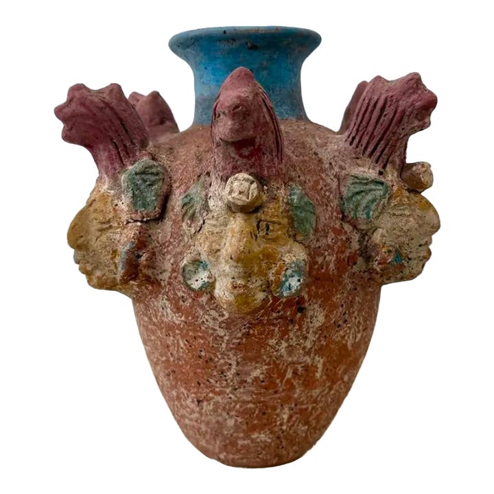 Vintage Boho Ceramic Terracotta Face Vase