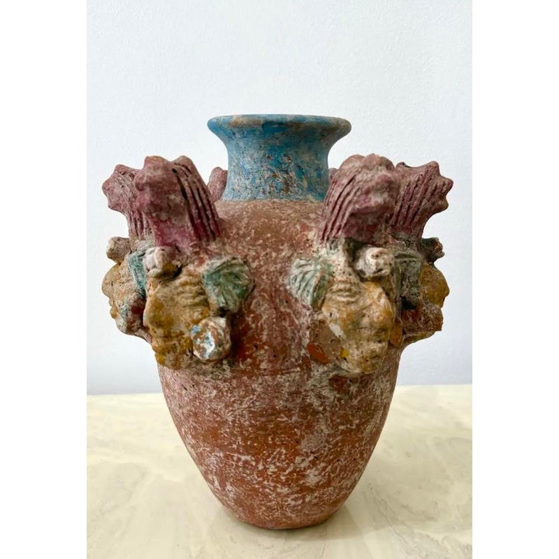 Vintage Boho Ceramic Terracotta Face Vase - Back view