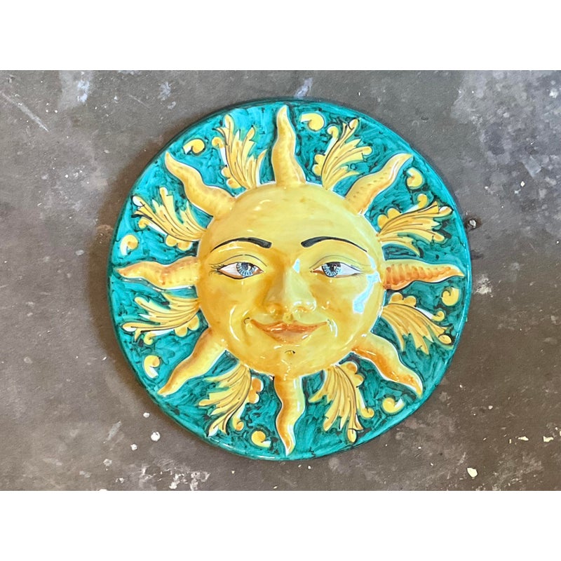Vintage Italian Glazed Ceramic Sun Plaque - Detail view