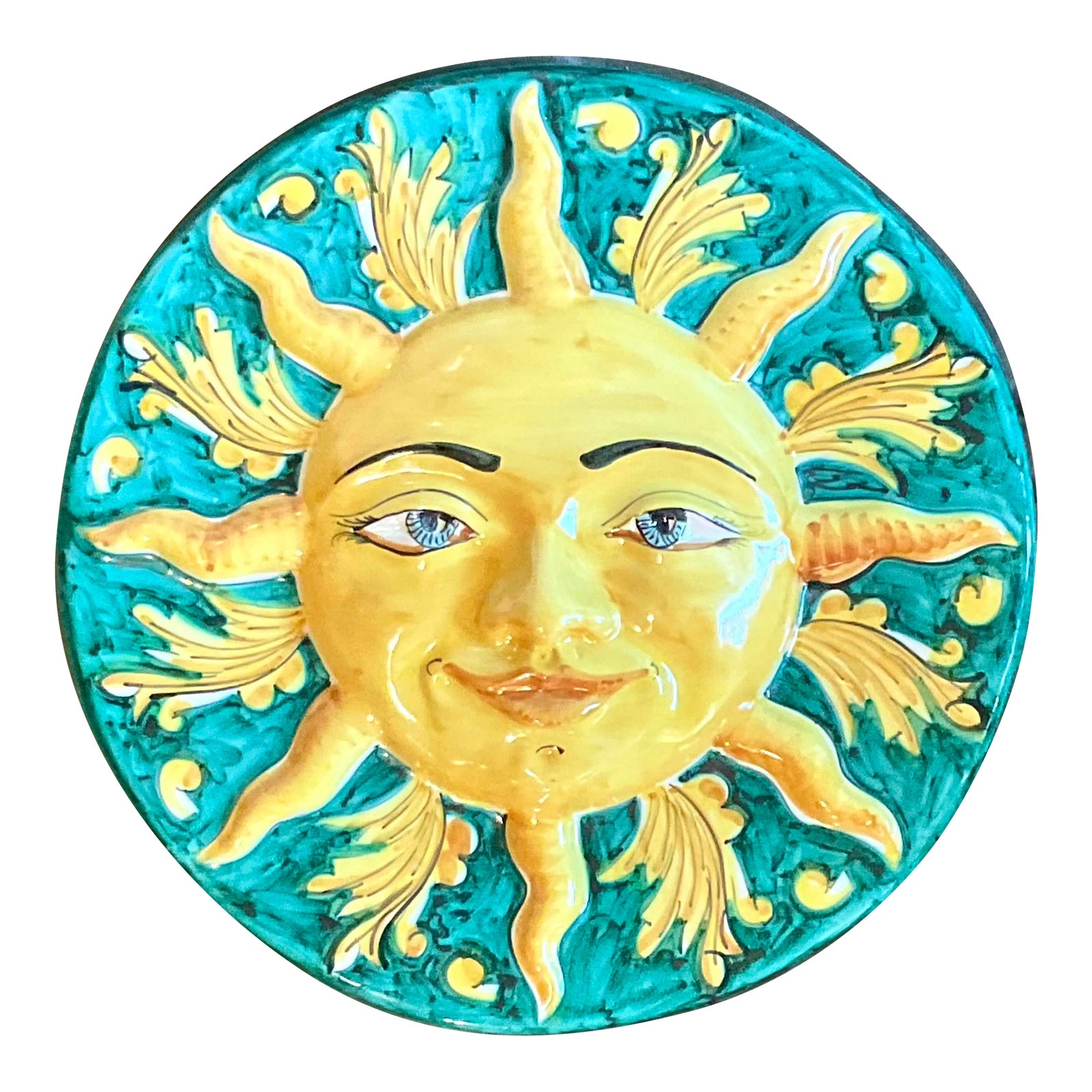Vintage Italian Glazed Ceramic Sun Plaque