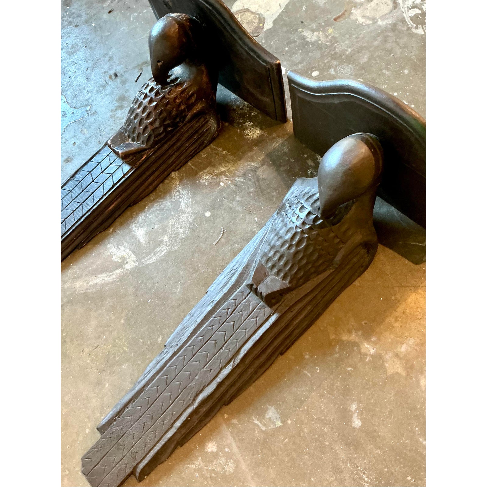 Vintage Boho Hand Carved Falcon Brackets - Set of 2 - Top view