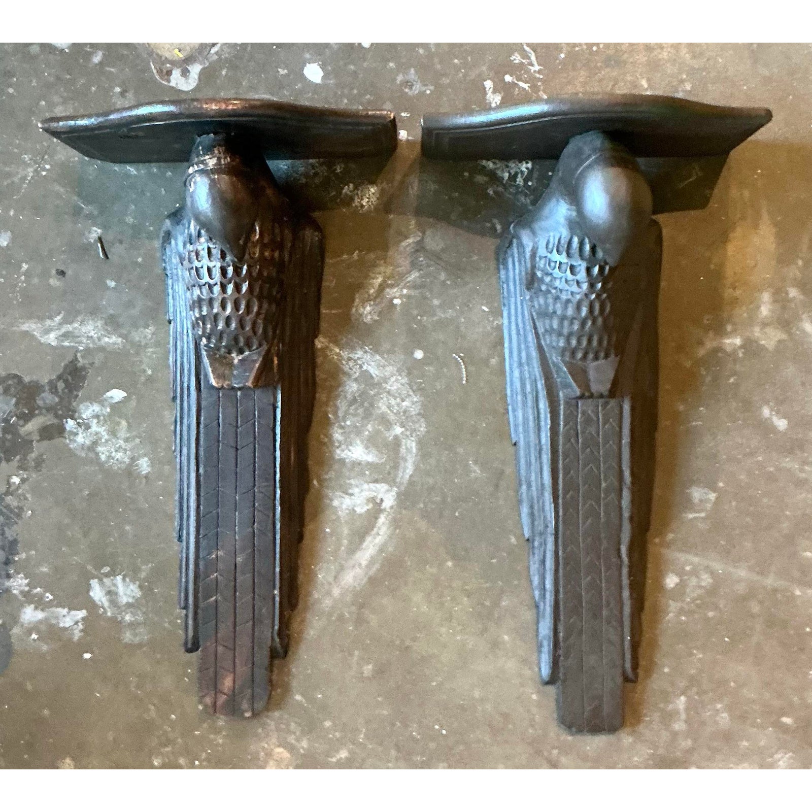 Vintage Boho Hand Carved Falcon Brackets - Set of 2 - Side view