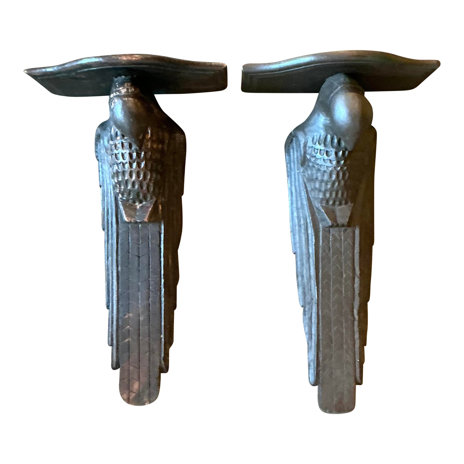 Vintage Boho Hand Carved Falcon Brackets - Set of 2