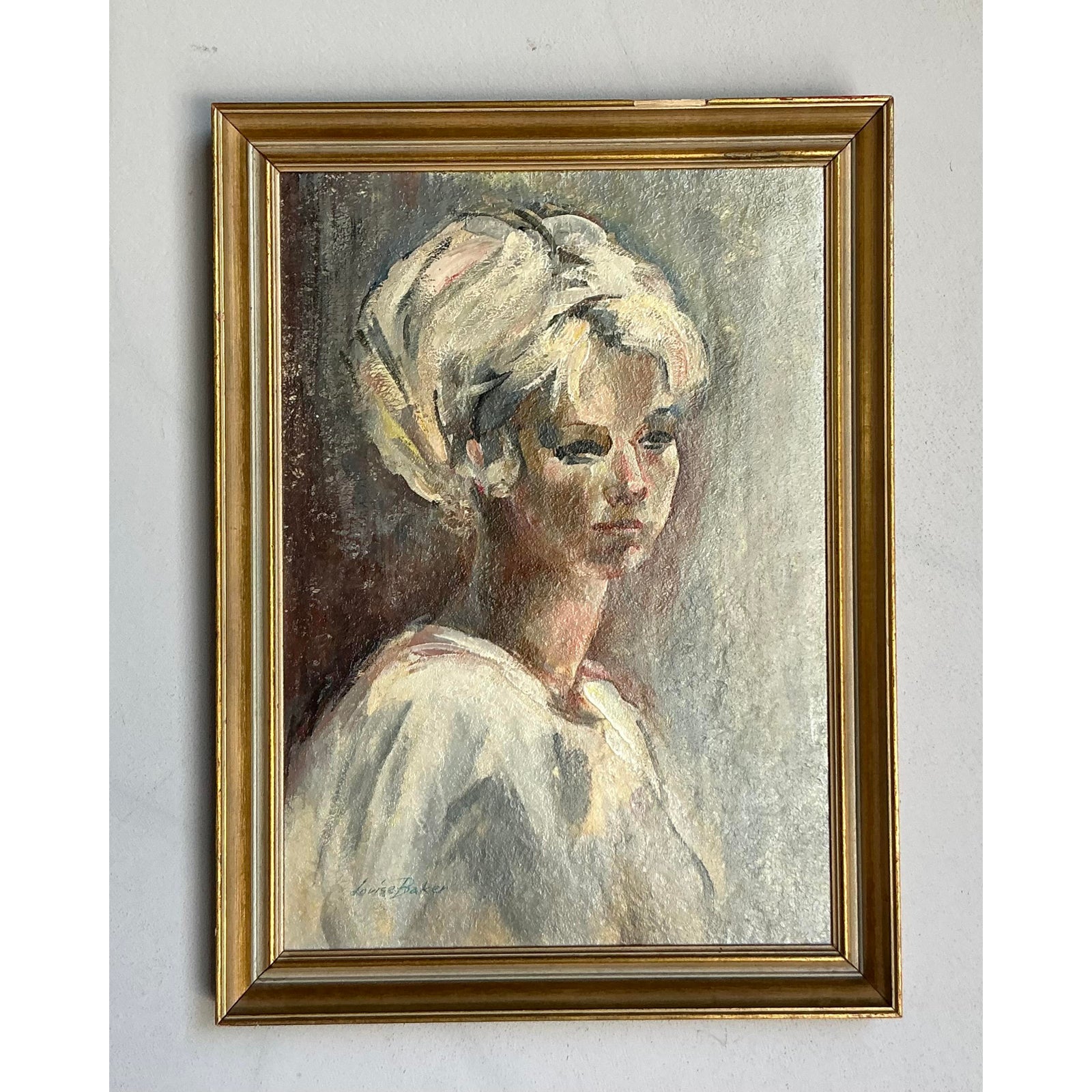 Vintage Boho Original Oil Portrait on Canvas - Side view