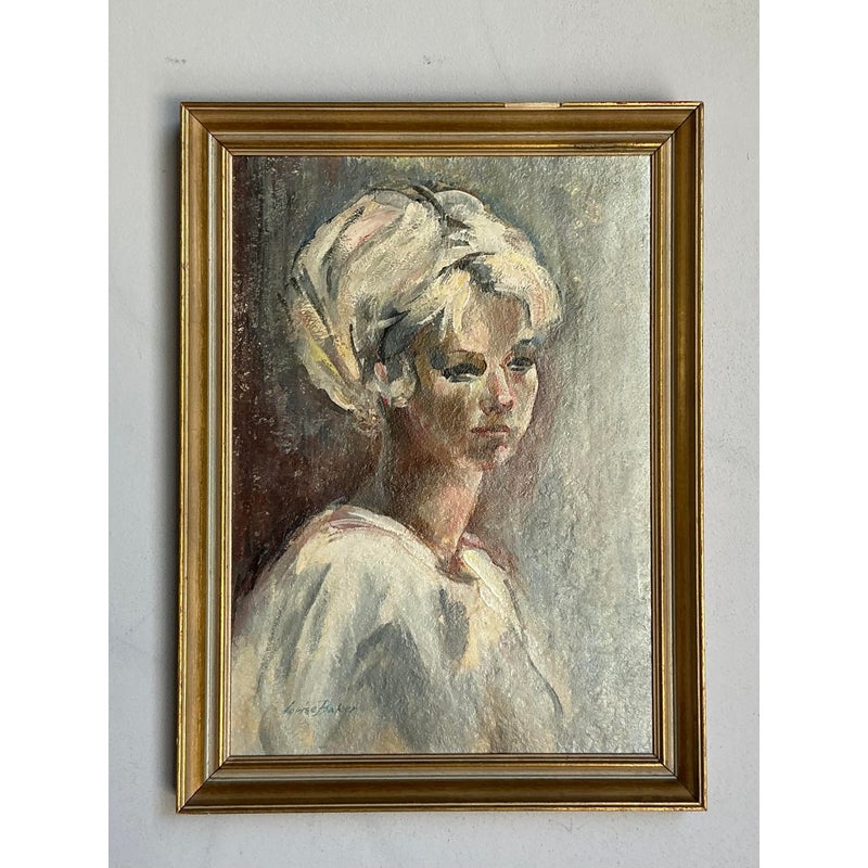 Vintage Boho Original Oil Portrait on Canvas - Top view