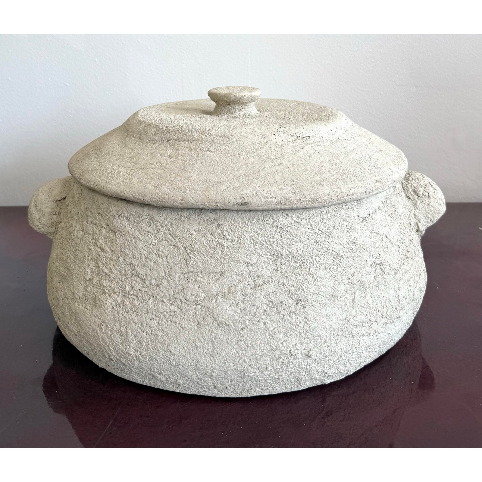 Vintage Boho Monumental Textured Ceramic Lidded Bowl - Side view