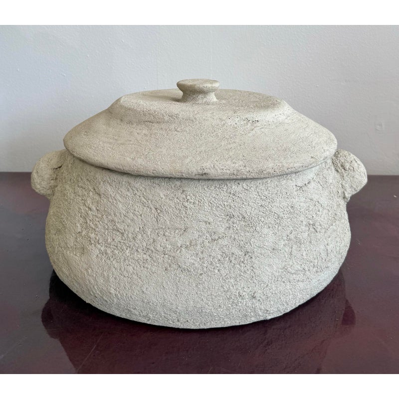 Vintage Boho Monumental Textured Ceramic Lidded Bowl - Back view