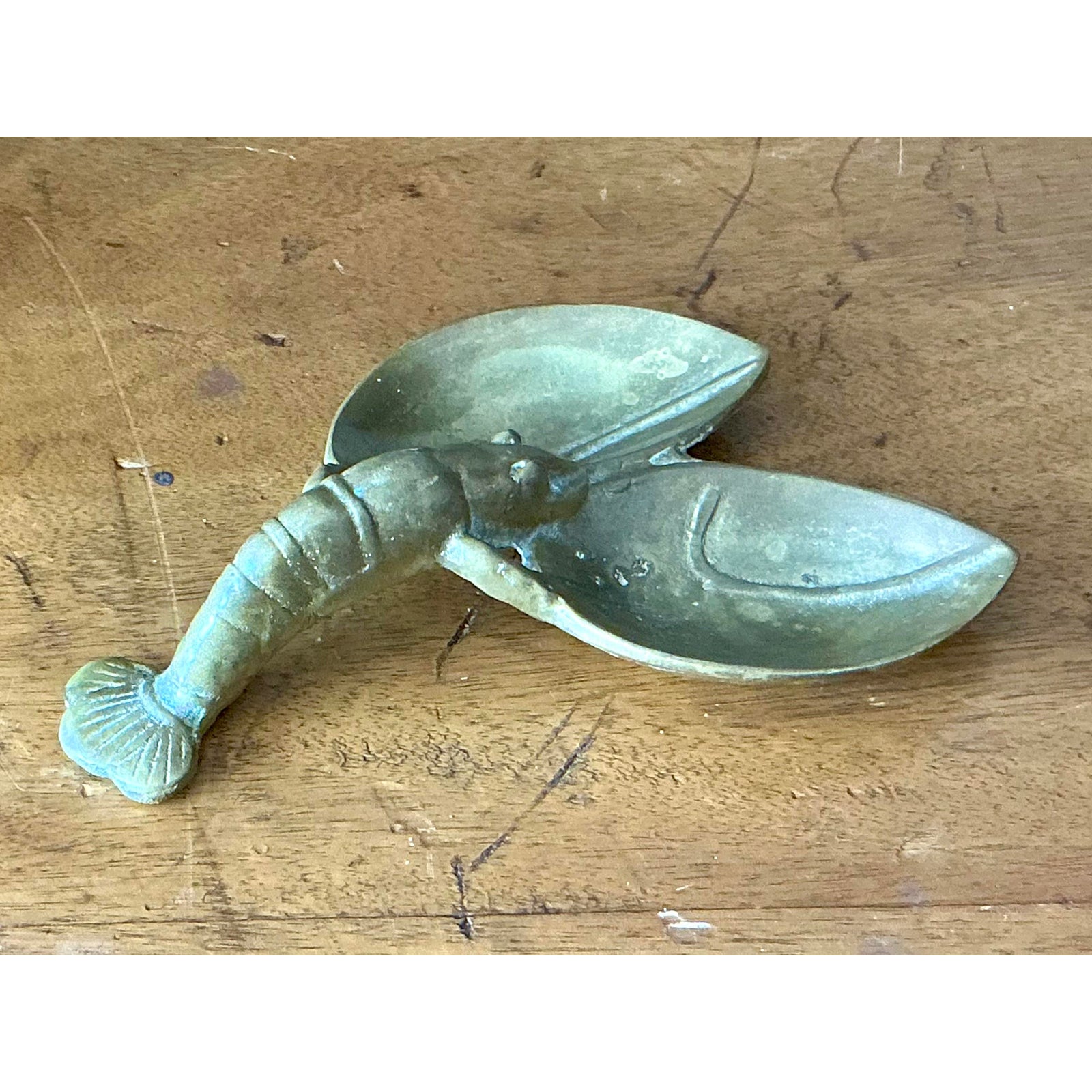 Vintage Coastal Brass Lobster Dish - Back view