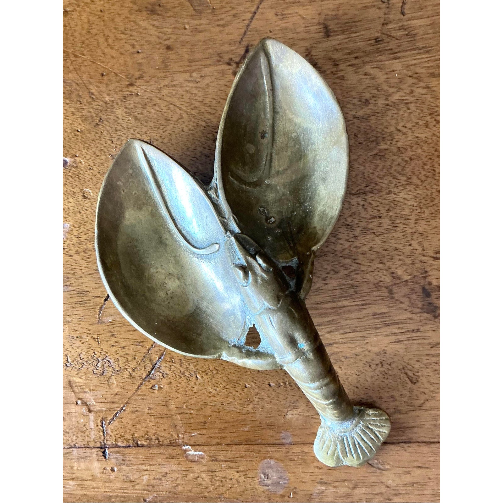 Vintage Coastal Brass Lobster Dish - Top view