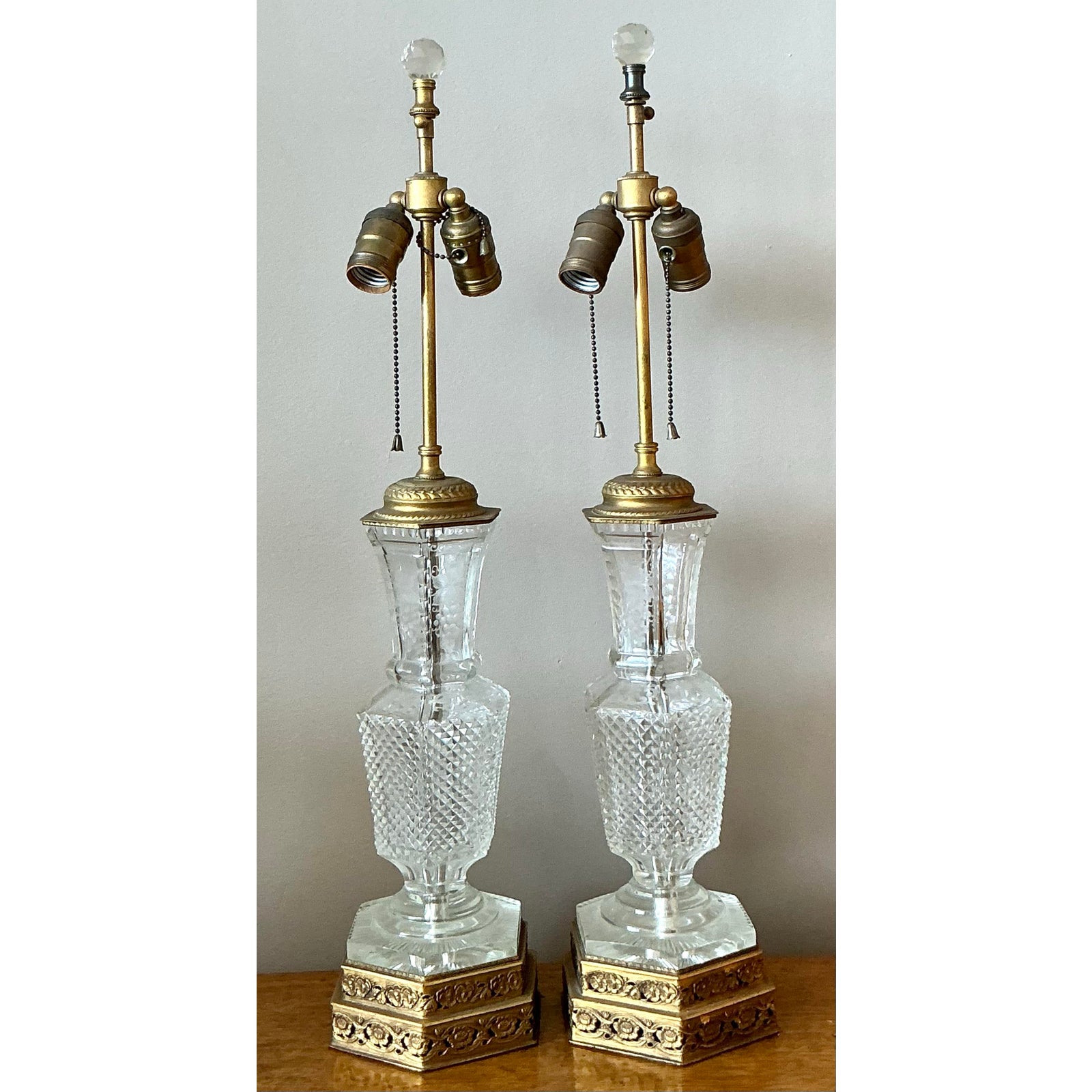 Vintage Regency Cut Crystal Lamps - A Pair - Top view