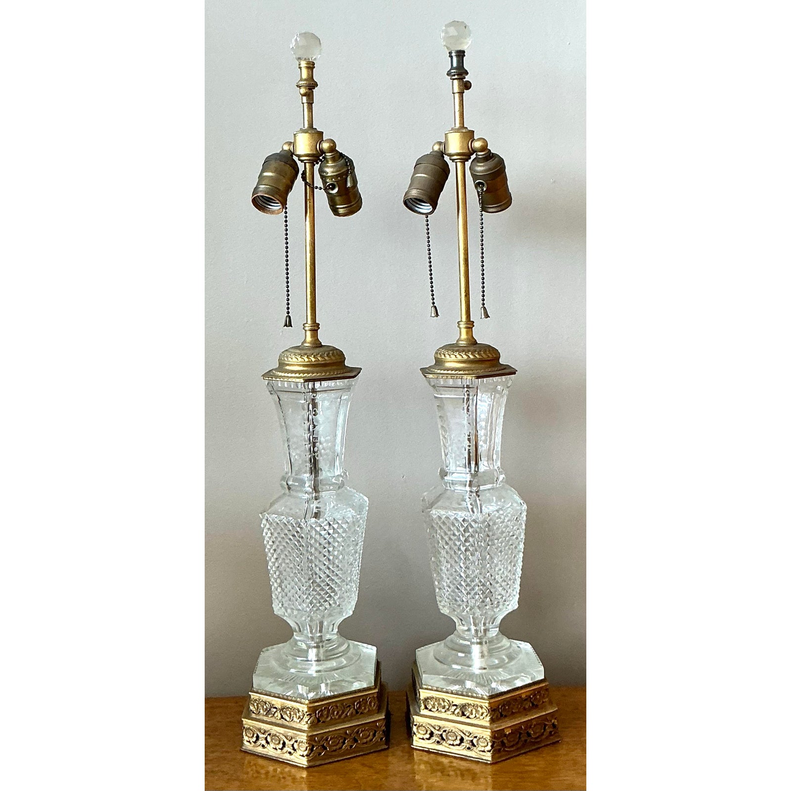 Vintage Regency Cut Crystal Lamps - A Pair - Side view
