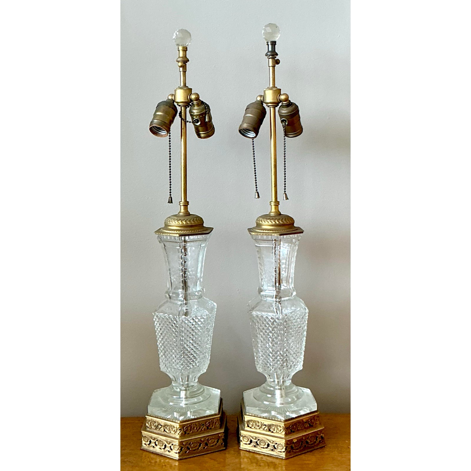 Vintage Regency Cut Crystal Lamps - A Pair - Back view