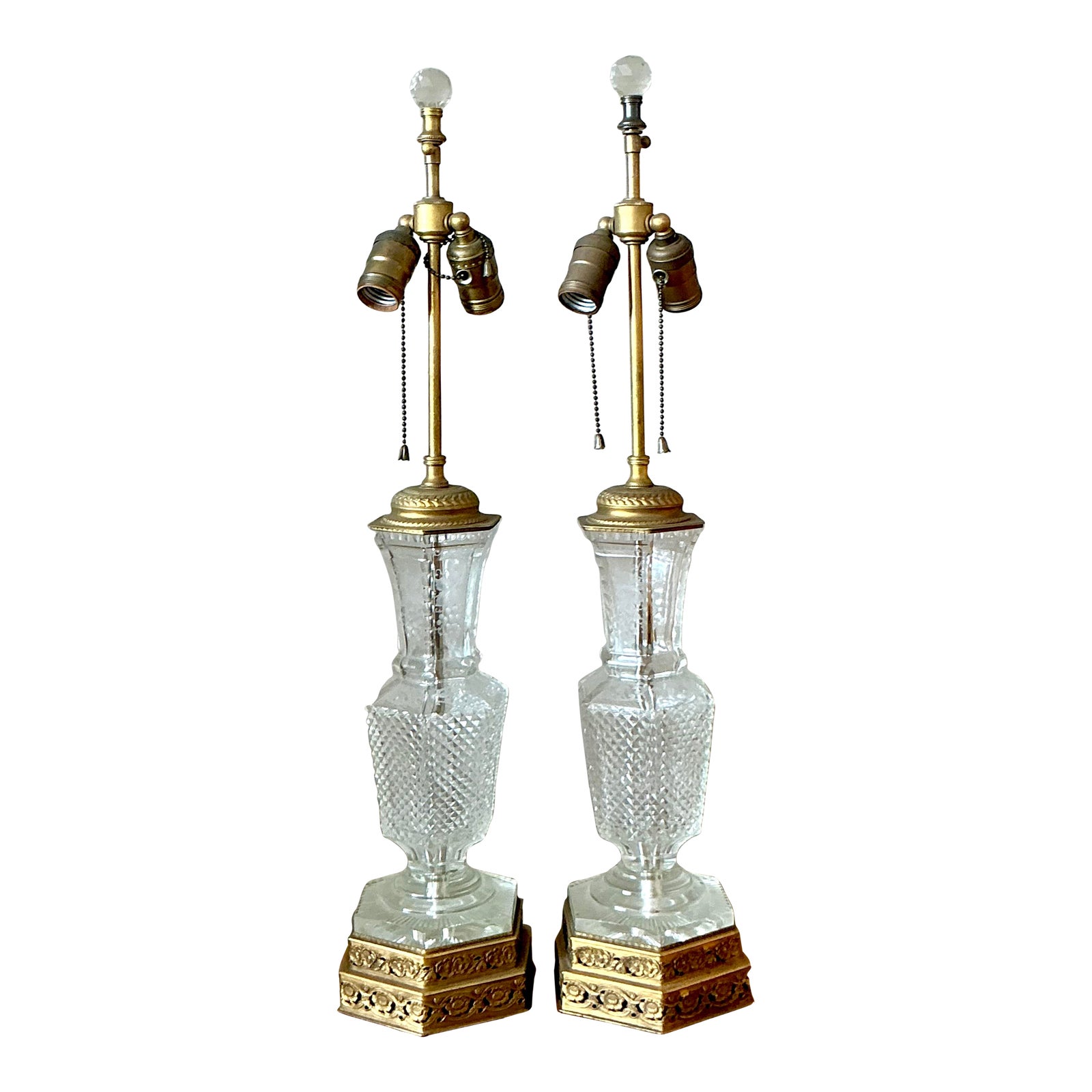 Vintage Regency Cut Crystal Lamps - A Pair