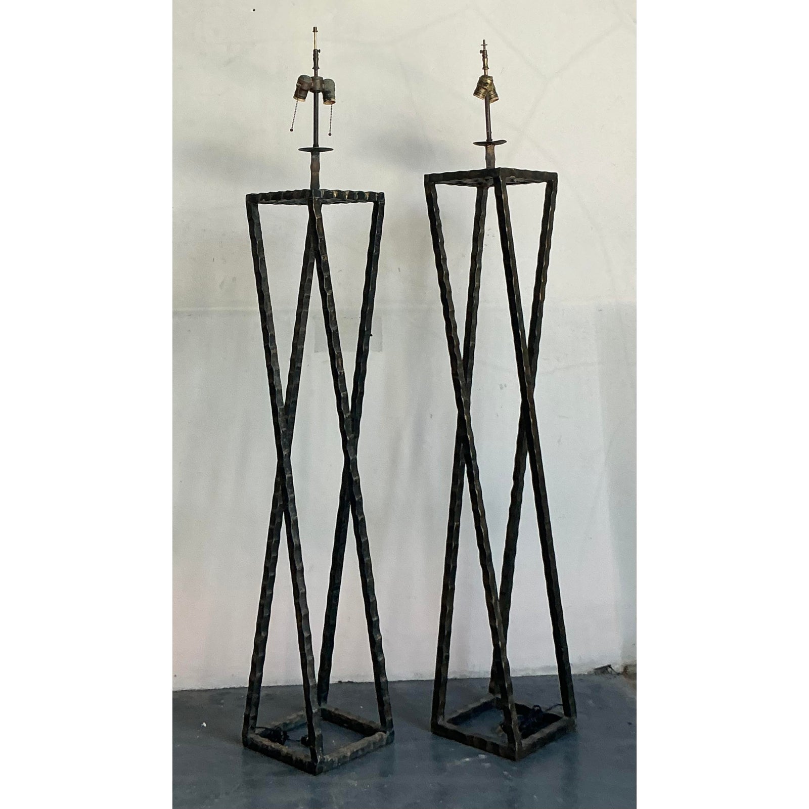 Vintage Boho Brutalist Floor Lamps - Set of 2 - Side view