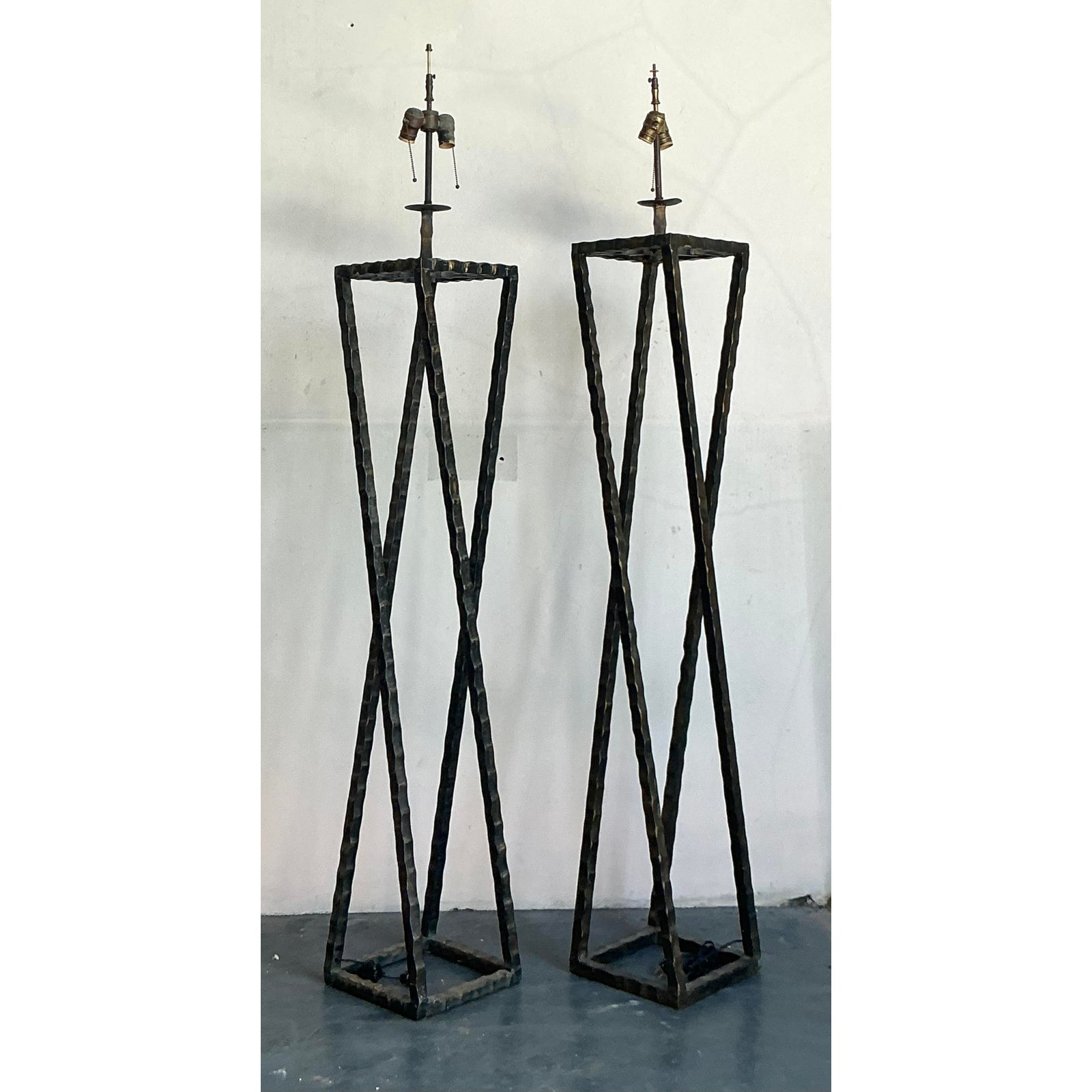 Vintage Boho Brutalist Floor Lamps - Set of 2 - Back view