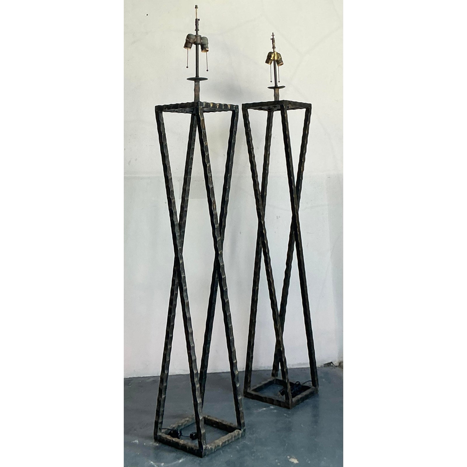 Vintage Boho Brutalist Floor Lamps - Set of 2 - Top view