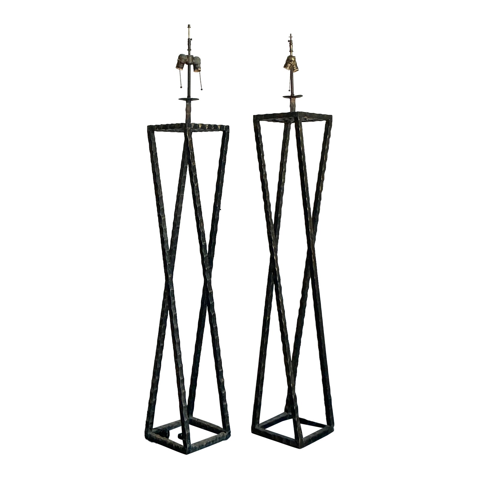 Vintage Boho Brutalist Floor Lamps - Set of 2
