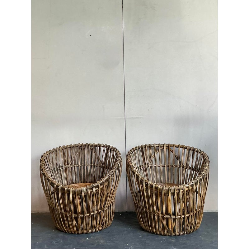 Vintage Boho Stick Rattan Nest Chairs - A Pair - Top view