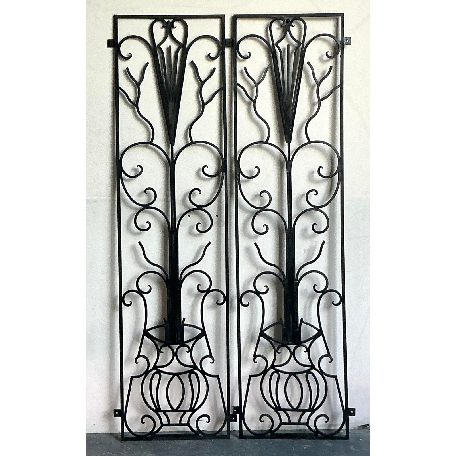 Vintage Deco Wrought Iron Panels - A Pair - Side view