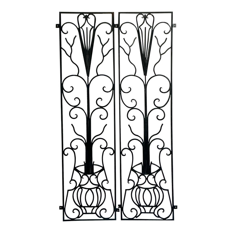 Vintage Deco Wrought Iron Panels - A Pair